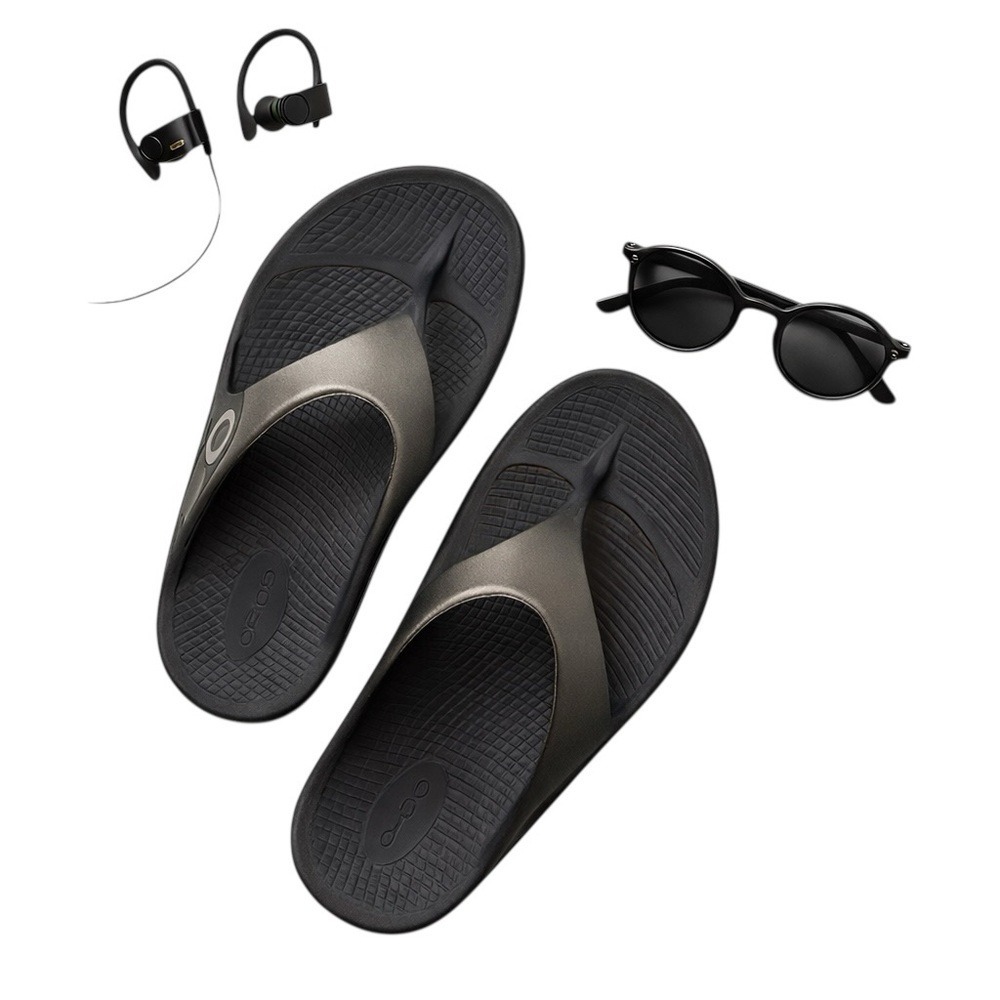 Oofos Ooahh Sport Flex Black Gray Supportive Recovery Sandals Men's Size 12 GUC